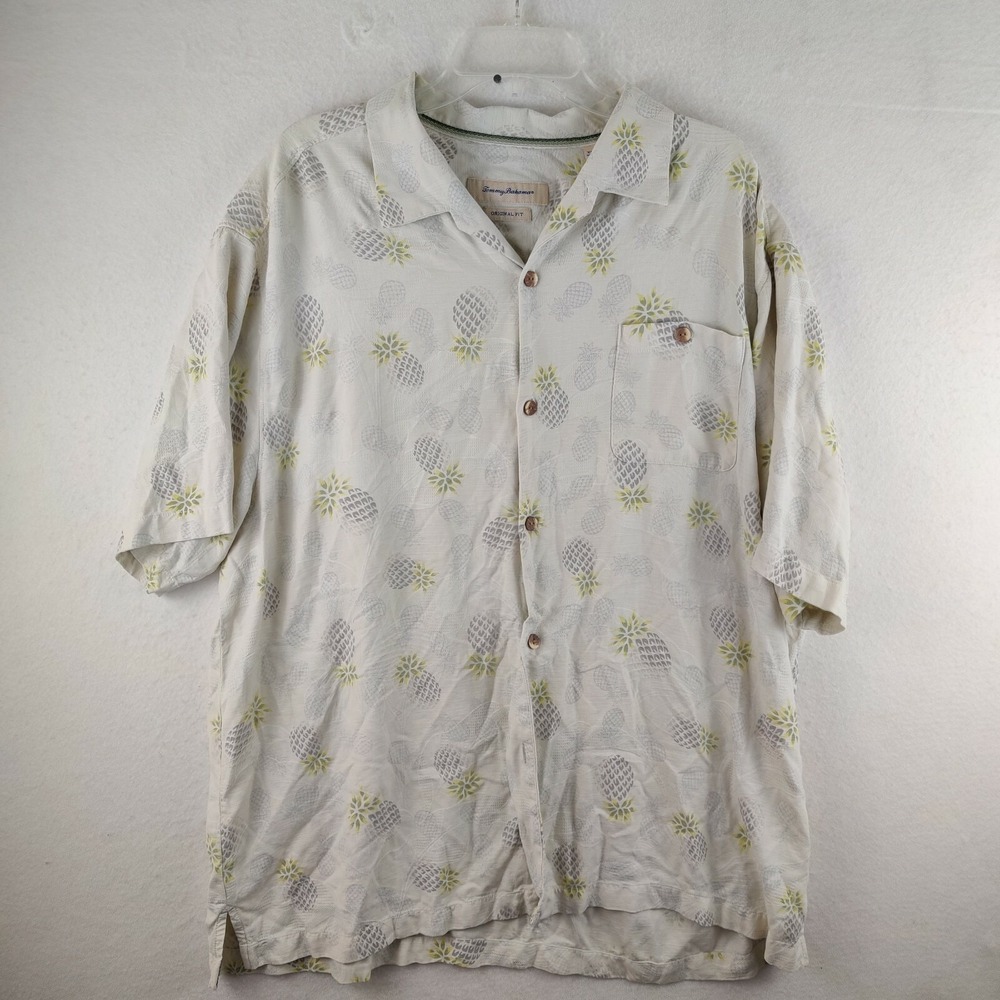 Tommy Bahama Mens XXLarge‎ Silk Casual Button Up Shirt Beige Pineapple Size XXL
